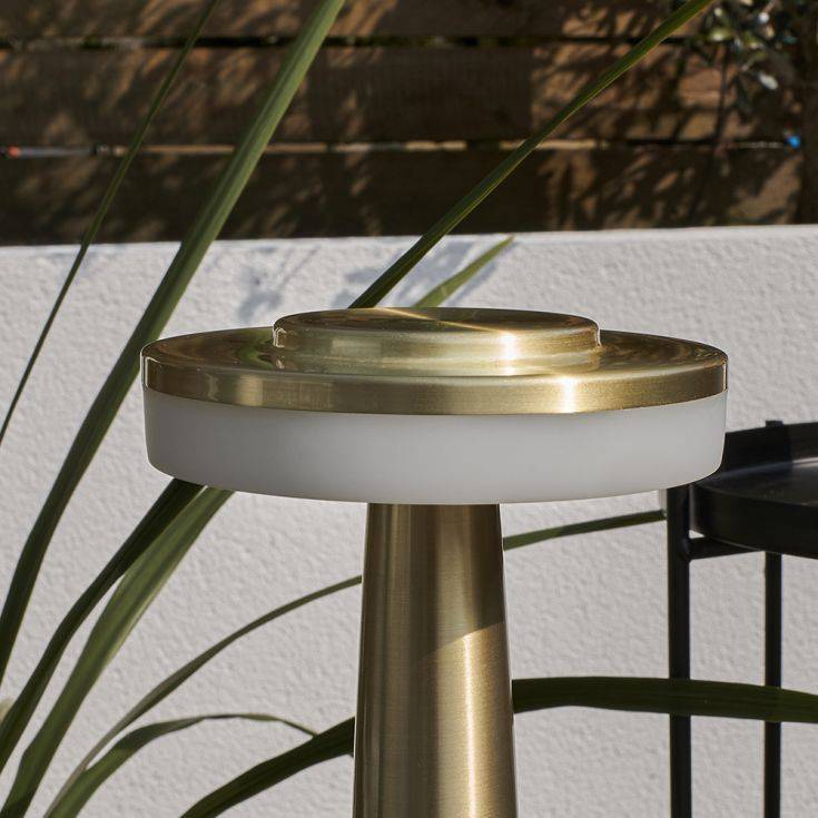 IP44 Talence Brass LED Rechargeable Touch Table Lamp - Comet Lighting