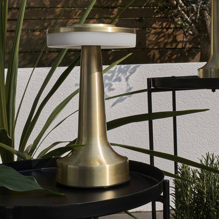 IP44 Talence Brass LED Rechargeable Touch Table Lamp - Comet Lighting