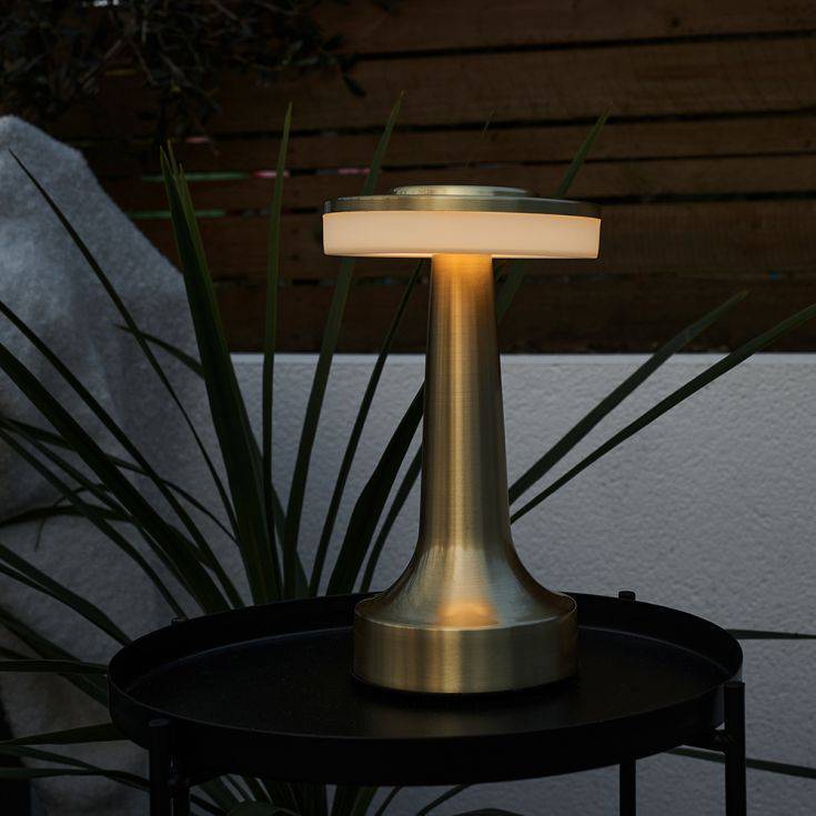 IP44 Talence Brass LED Rechargeable Touch Table Lamp - Comet Lighting