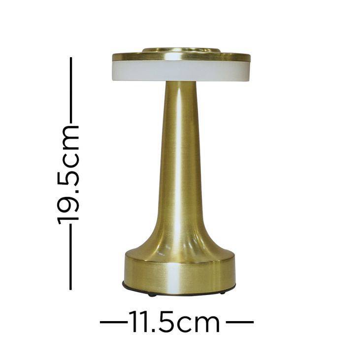 IP44 Talence Brass LED Rechargeable Touch Table Lamp - Comet Lighting