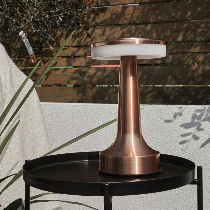 IP44 Talence Copper LED Rechargeable Touch Table Lamp - Comet Lighting