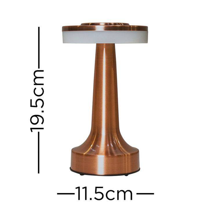 IP44 Talence Copper LED Rechargeable Touch Table Lamp - Comet Lighting