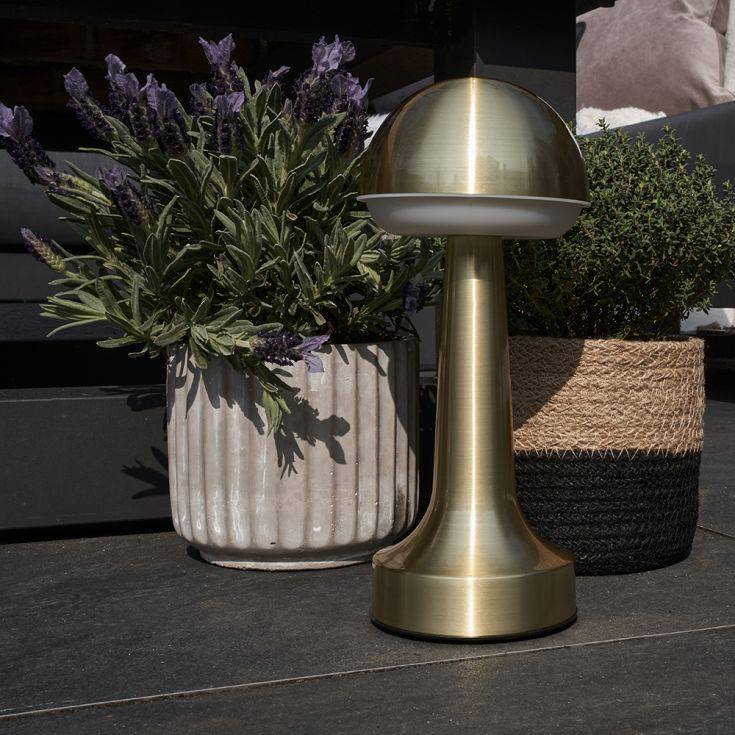 IP44 Troy Brass LED Rechargeable Touch Table Lamp - Comet Lighting