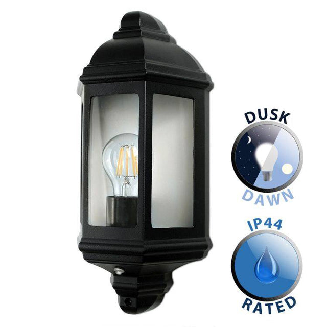 IP44 Wiltshire Outdoor Wall Lantern Black Dusk to Dawn - Comet Lighting