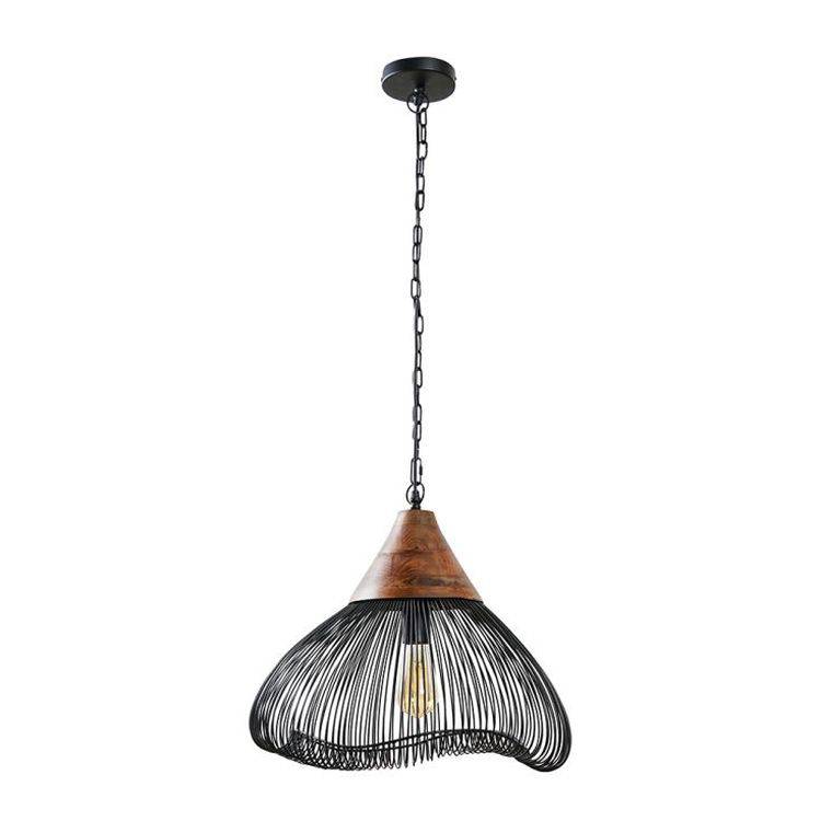 Jabari Black Wire Pendant Ceiling Light With Wood Detail - Comet Lighting