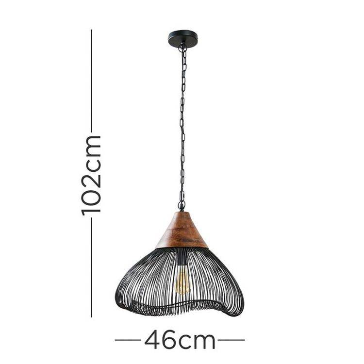 Jabari Black Wire Pendant Ceiling Light With Wood Detail - Comet Lighting