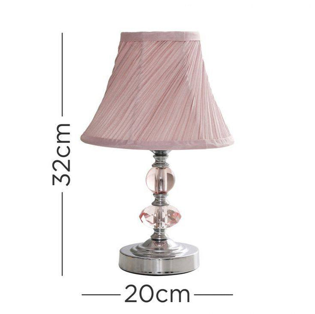 Jaigier Chrome Touch Table Lamp With Pink Pleated Shade - Comet Lighting