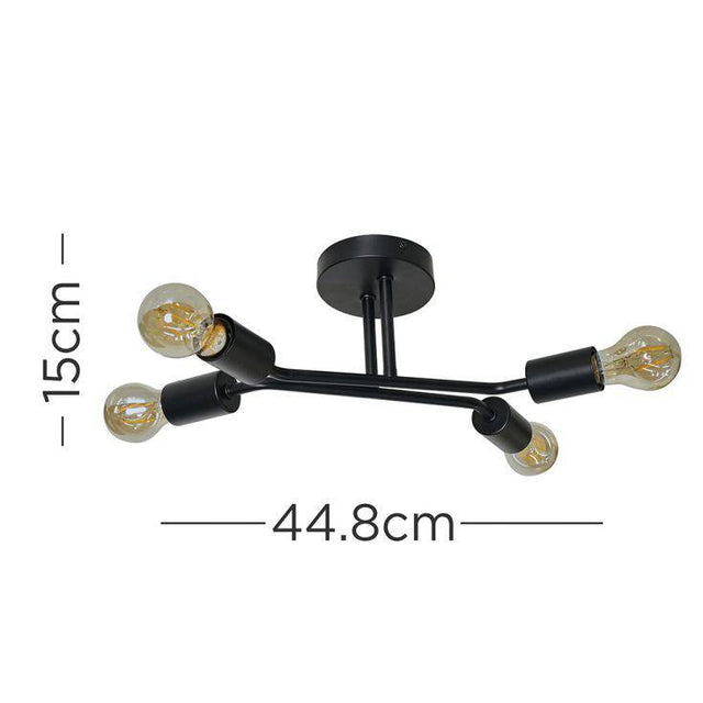 Kravits Matt Black 4 Way Semi Flush Ceiling Light - Comet Lighting