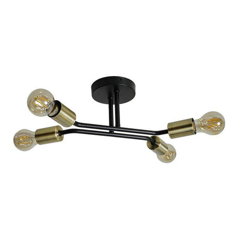 Kravits Matt Black And Gold 4 Way Semi Flush Ceiling Light - Comet Lighting