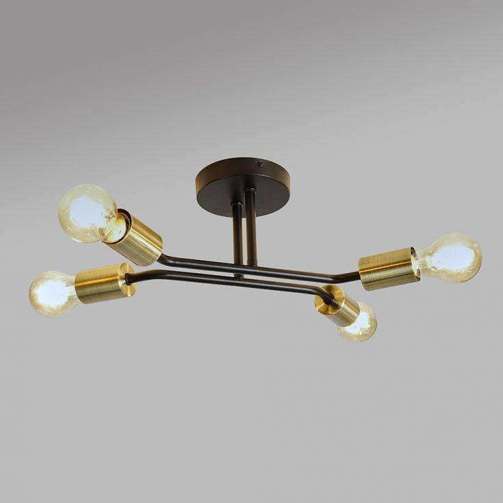 Kravits Matt Black And Gold 4 Way Semi Flush Ceiling Light - Comet Lighting