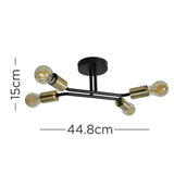 Kravits Matt Black And Gold 4 Way Semi Flush Ceiling Light - Comet Lighting