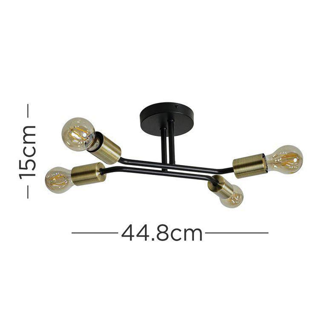 Kravits Matt Black And Gold 4 Way Semi Flush Ceiling Light - Comet Lighting