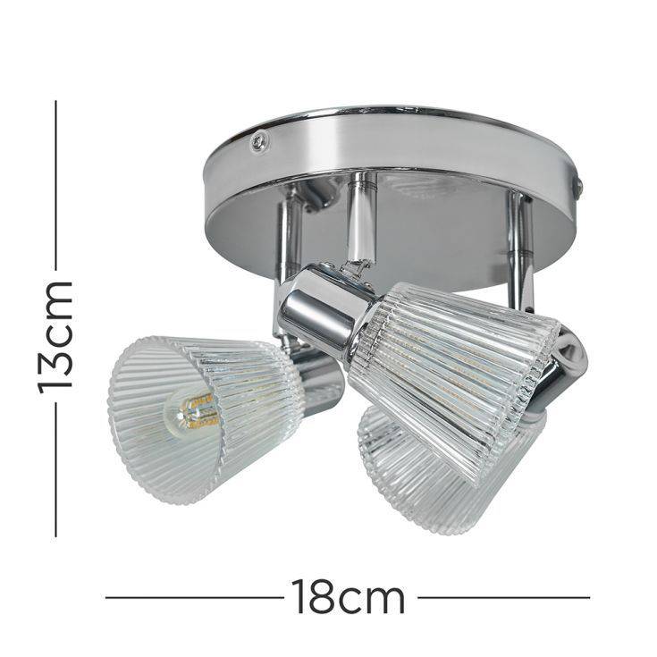 Kromar IP44 3 Way Chrome Round Ceiling Light Glass Shades - Comet Lighting