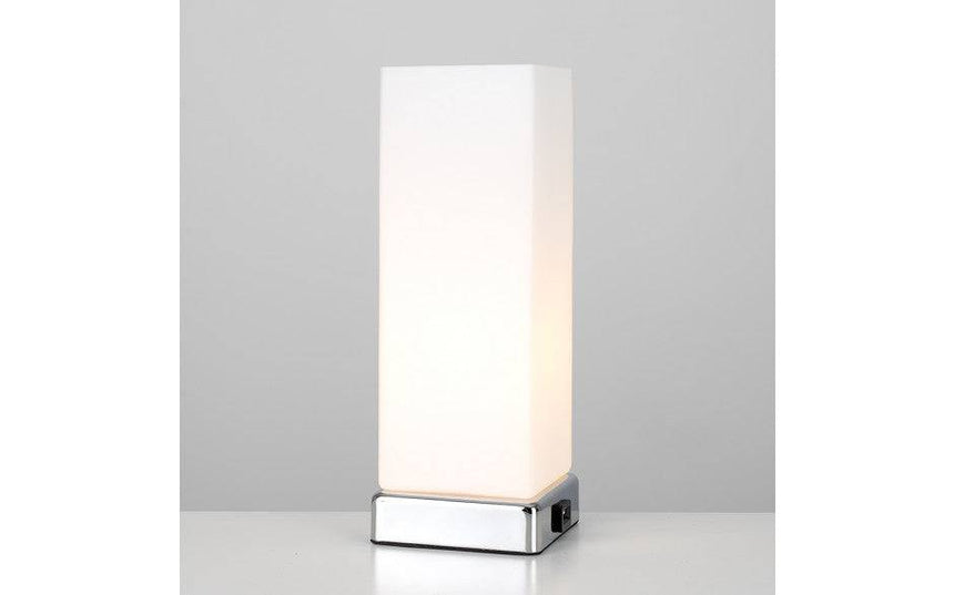 Lazio Chrome White Rectangular Touch Table Lamp - Comet Lighting