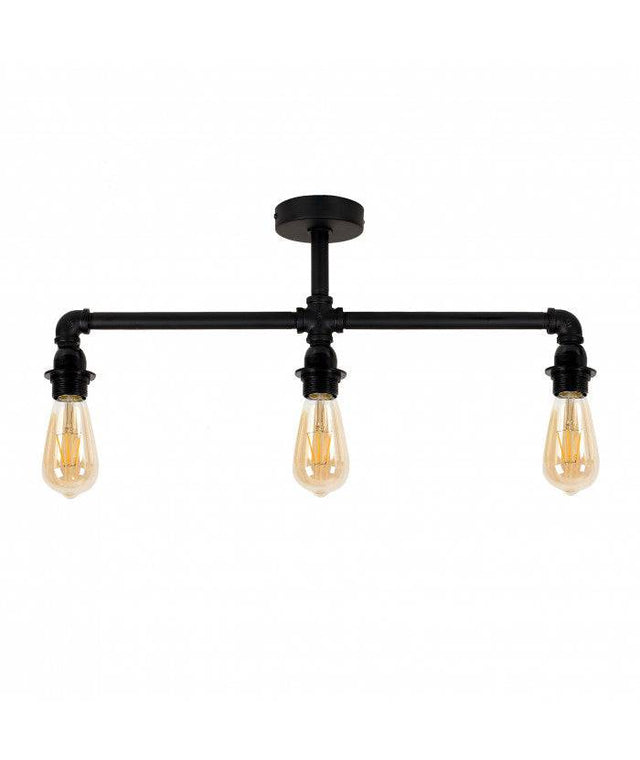 Luiggi Matt Black Steam Punk 3 Way Bar Ceiling Light - Comet Lighting