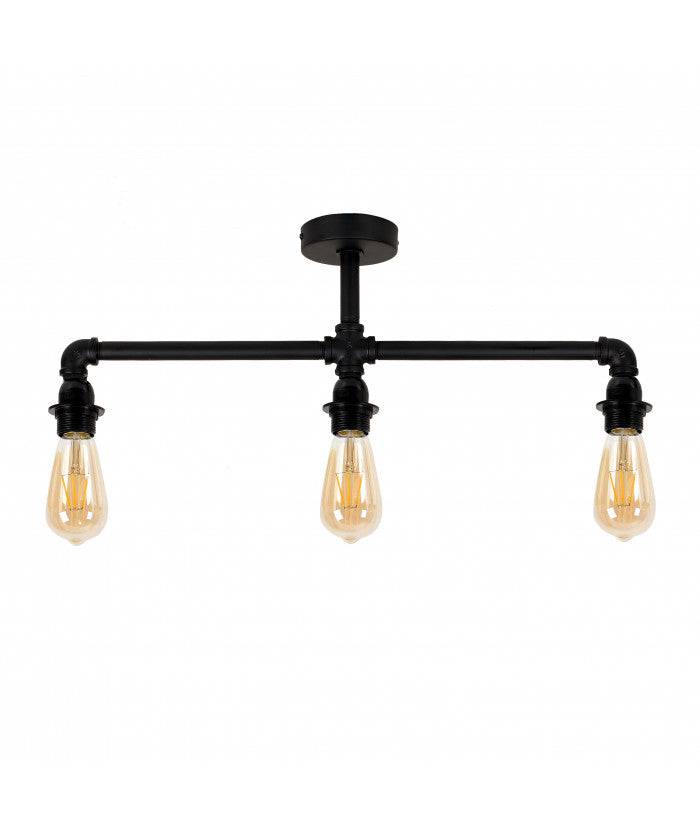 Luiggi Matt Black Steam Punk 3 Way Bar Ceiling Light - Comet Lighting