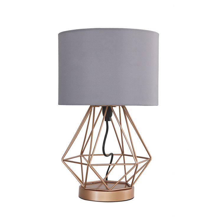 Melrose Geometric Copper Touch Table Lamp With Grey Shade - Comet Lighting