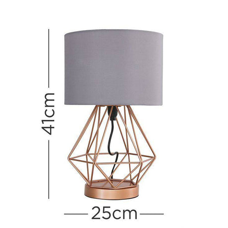 Melrose Geometric Copper Touch Table Lamp With Grey Shade - Comet Lighting