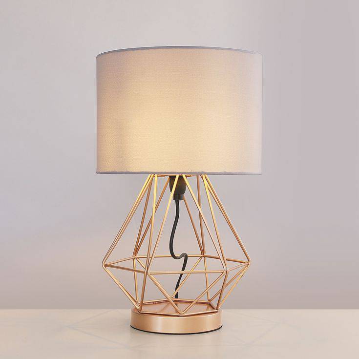 Melrose Geometric Copper Touch Table Lamp With Grey Shade - Comet Lighting