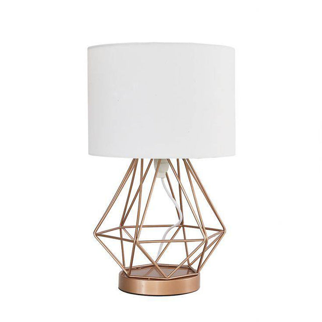 Melrose Geometric Copper Touch Table Lamp with White Shade - Comet Lighting