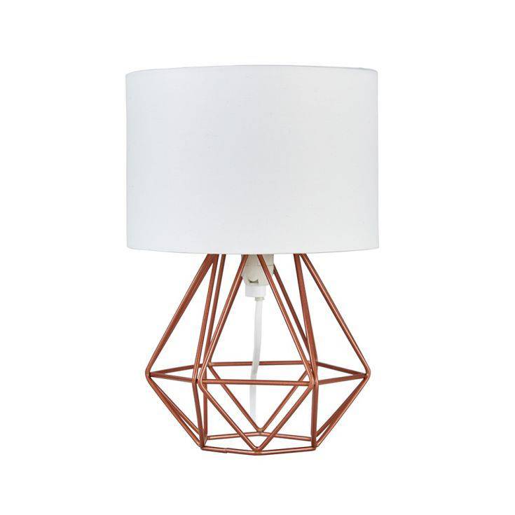 Mini Angus Geometric Copper Base Table Lamp White Shade - Comet Lighting