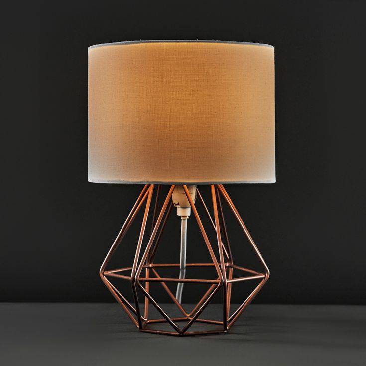 Mini Angus Geometric Copper Base Table Lamp White Shade - Comet Lighting