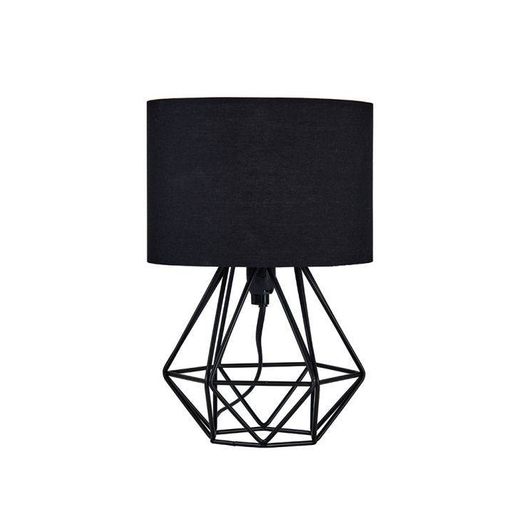 Mini Angus Geometric Satin Black Base Table Lamp Black Shade - Comet Lighting