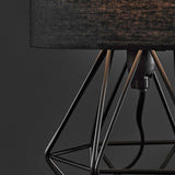 Mini Angus Geometric Satin Black Base Table Lamp Black Shade - Comet Lighting