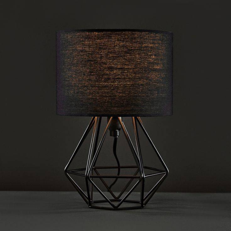 Mini Angus Geometric Satin Black Base Table Lamp Black Shade - Comet Lighting