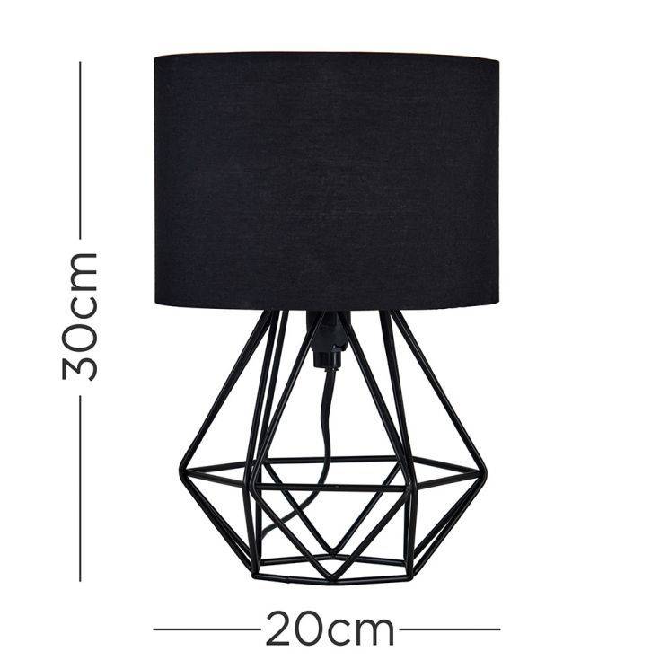 Mini Angus Geometric Satin Black Base Table Lamp Black Shade - Comet Lighting