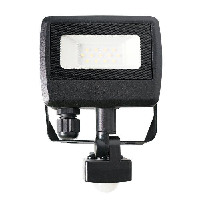 Minisun 10w 6500k PIR LED Slimline IP65 Black Flood Light With Samsung Technology - Comet Lighting