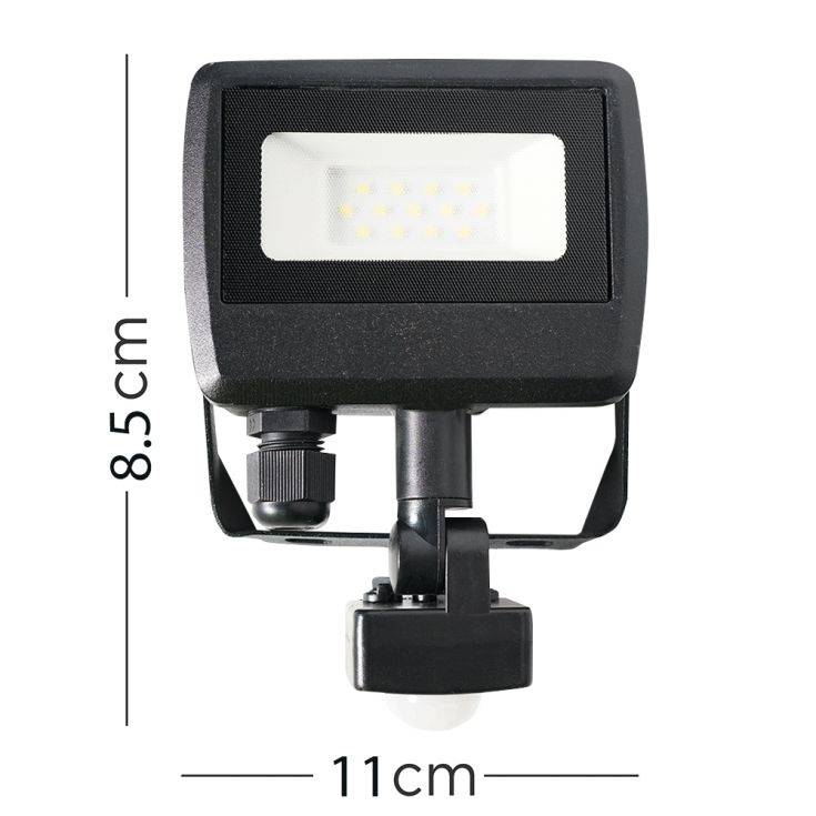 Minisun 10w 6500k PIR LED Slimline IP65 Black Flood Light With Samsung Technology - Comet Lighting