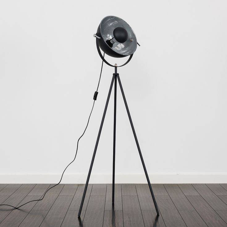 Morpho Grey Tripod Floor Lamp With Silver Inner Shade - Comet Lighting