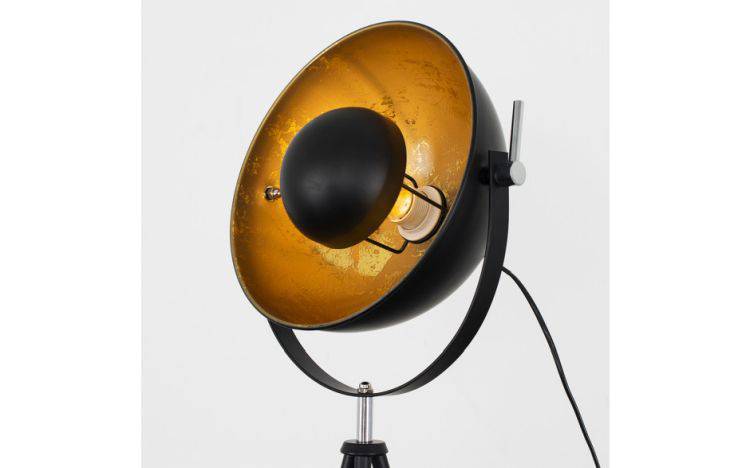 Morpho Tripod Floor Lamp Black with Gold Inner Shade - Comet Lighting