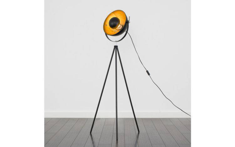 Morpho Tripod Floor Lamp Black with Gold Inner Shade - Comet Lighting