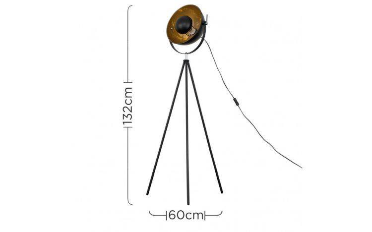 Morpho Tripod Floor Lamp Black with Gold Inner Shade - Comet Lighting