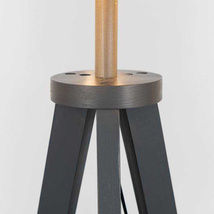 Morrigan Grey Wood Tripod Floor Lamp With Shelf - Comet Lighting