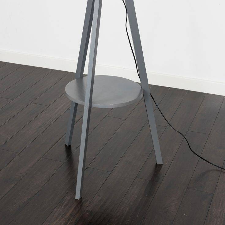 Morrigan Grey Wood Tripod Floor Lamp With Shelf - Comet Lighting