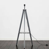 Morrigan Grey Wood Tripod Floor Lamp With Shelf - Comet Lighting