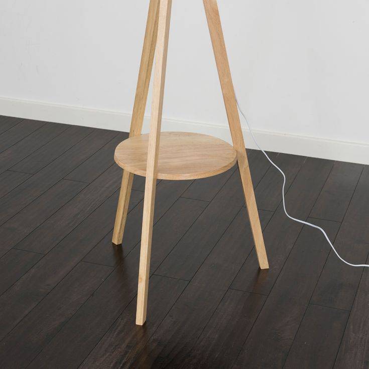 Morrigan Light Wood Tripod Floor Lamp With Shelf - Comet Lighting