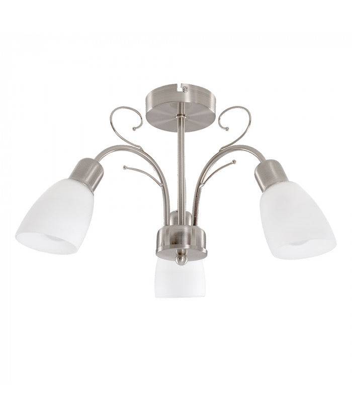 Newlyn 3 Way Nickel Ceiling Light White Glass - Comet Lighting