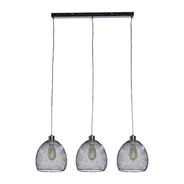 Novo Brushed Chrome 3 Way Over Table Ceiling Lights With Mesh Shades - Comet Lighting