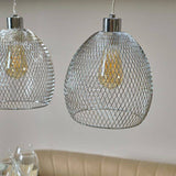 Novo Brushed Chrome 3 Way Over Table Ceiling Lights With Mesh Shades - Comet Lighting