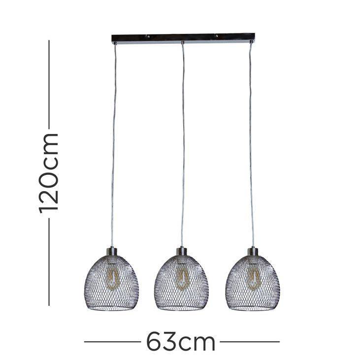 Novo Brushed Chrome 3 Way Over Table Ceiling Lights With Mesh Shades - Comet Lighting