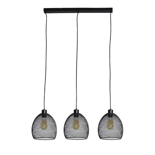 Novo Matt Black 3 Way Over Table Ceiling Lights With Mesh Shades - Comet Lighting