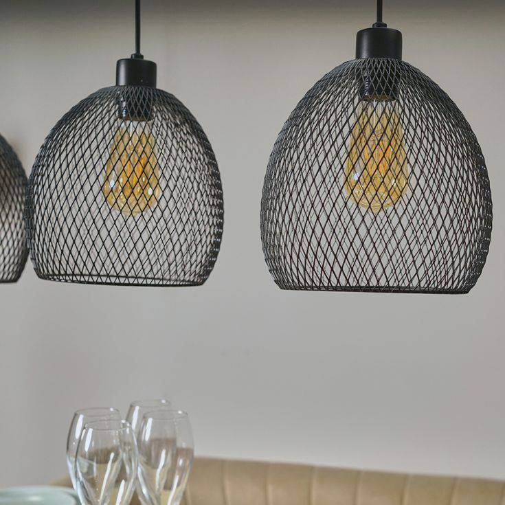 Novo Matt Black 3 Way Over Table Ceiling Lights With Mesh Shades - Comet Lighting