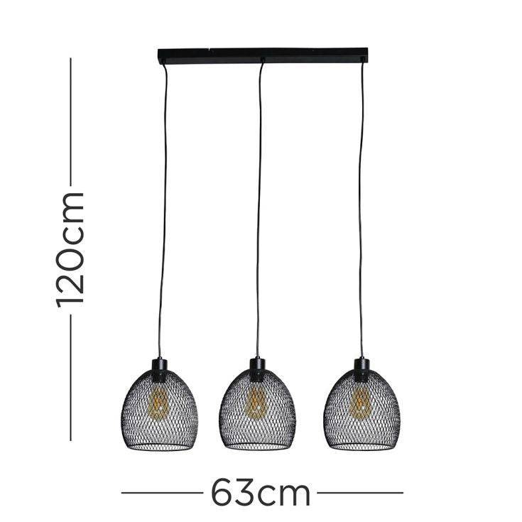 Novo Matt Black 3 Way Over Table Ceiling Lights With Mesh Shades - Comet Lighting