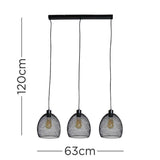 Novo Matt Black 3 Way Over Table Ceiling Lights With Mesh Shades - Comet Lighting