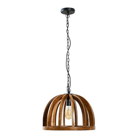 Oslo Natural Wooden Cage Pendant Ceiling Light With Black Chain - Comet Lighting