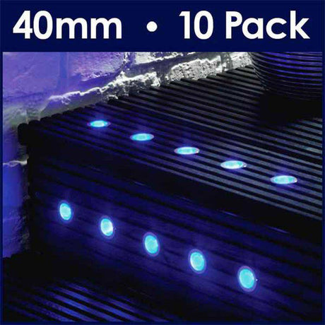 Pack of 10 40mm Blue LED Decking Lights - Comet Lighting